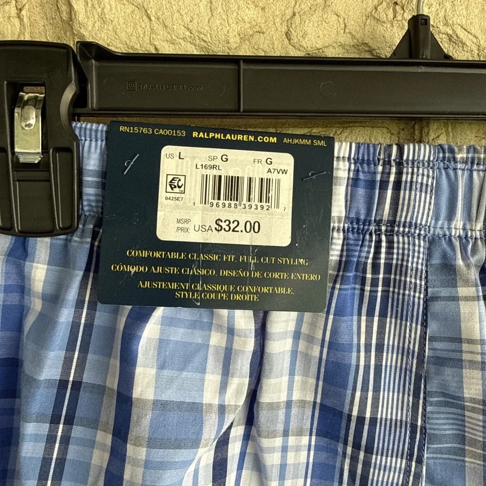 Polo Ralph Lauren Mens Classic Fit Plaid 100% Cotton Size L Woven Boxer Shorts